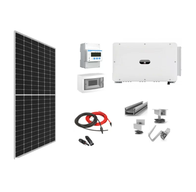Sistem fotovoltaic trifazat complet on-grid 100 kw, 224 x panou solar 445/450 w, 1 x invertor solar, 1 x smart dongle, 1 x smart meter monofazat, cablu solar negru/rosu